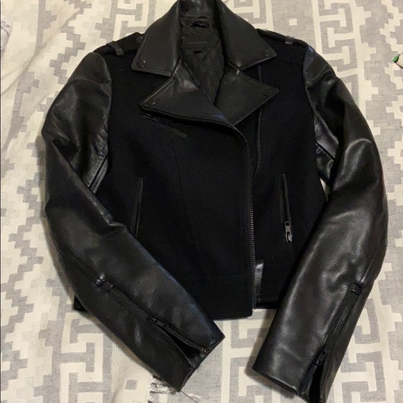 Mackage Wool and leather crop jacket “Shanty”